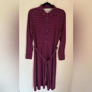 Boden Laura Pink Black Geometric Pattern Midi Shirt Dress Sz 12